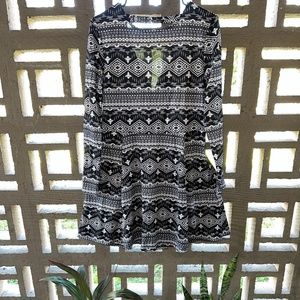 Divided H&M Aztec Print Long Sleeve Skater Dress